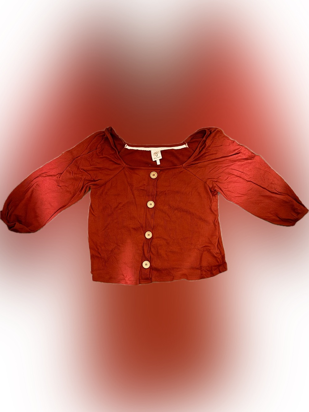 Self Esteem Rust Square Neck Puff Sleeve Button Front Boho Blouse